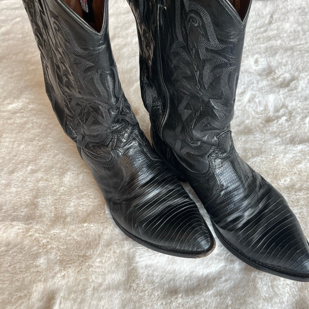 Tony Lama Black Teju Lizard Cowboy Boots Men's 11 1/2 E USA
